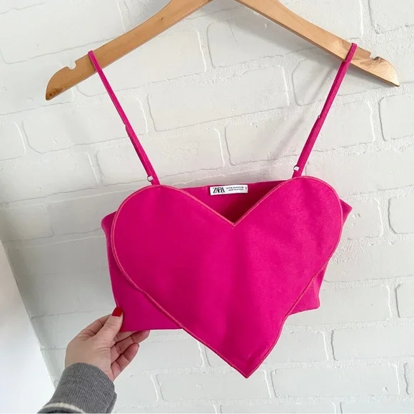 Zara Pink Heart Bandeau Crop Top Adjustable Straps Sz M - Picture 2 of 10